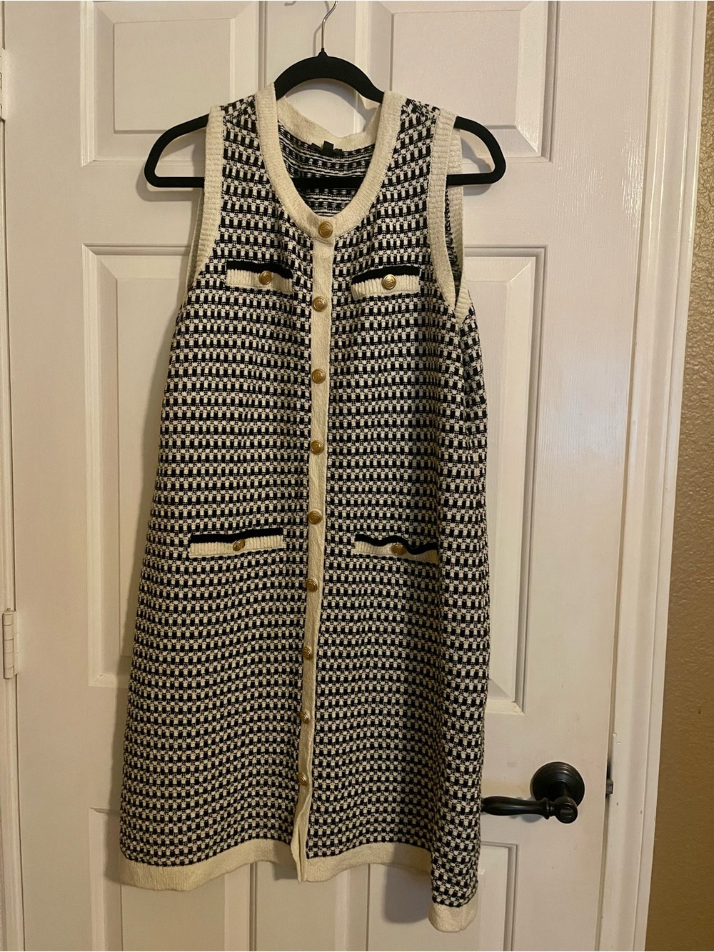Talbots Black and Cream Tweed-Inspired Sleeveless Shift Dress